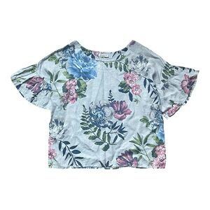 Laura Bianchi‎ Blouse Women’s Size Medium Grey Floral Linen Flowy Oversized